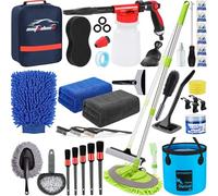 AUTODECO Kit de Nettoyage de Voiture 42 pièces avec Pistolet à Mousse, pulvérisateur, Brosse de Lavage à Long Manche, Seau Pliable, Grand Gant de Lavage, Serviettes, Complet