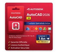 Autodesk Autocad 2026 - Licence 1 An - Inclut 7 Jeux D¿Outils Spécialisés (Architecture, Mechanical, Electrical, Mep, Map 3d, Plant 3d, Raster Design)