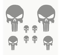 Autodomy Autocollants Tête de Mort Crâne Fondu 8 Unités | Stickers Punisher pour la Voiture ou la Moto | Autocollant Punisher (Silver)