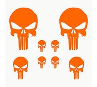Autodomy Autocollants Tête de Mort Crâne Fondu 8 Unités | Stickers Punisher pour la Voiture ou la Moto | Autocollant Punisher (Orange)