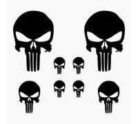 Autodomy Autocollants Tête de Mort Crâne Fondu 8 Unités | Stickers Punisher pour la Voiture ou la Moto | Autocollant Punisher (Noir)