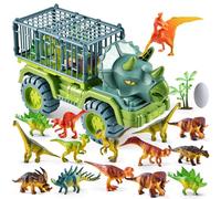 AUTOFigure Jouet De Camion De Dinosaure avec 15 Figurines De Dino, Véhicule De Transport Simulé De Tyrannosaurus Rex Triceratops, Oeufs De Dinosaure Et Arbres-Triceratops||17 Sets