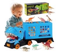 AUTOFigure Jouet De Camion De Dinosaure avec 24 Figurines De Dino, Véhicule De Transport De Dinosaure De Capture avec Facile À Transporter, Cadeau d'anniversaire De Voitures De Dinosaures-Blue||24Pcs