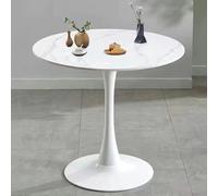 AUTOFigure Table De Bar Ronde, Cadre en Acier Bistro Pub Table avec Dessus Fixe, Base en Métal Et Tapis Antidérapant, Assemblage Facile-White Matte Rock Slab||Diameter 70cm
