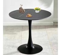 AUTOFigure Table De Bar Ronde, Cadre en Acier Bistro Pub Table avec Dessus Fixe, Base en Métal Et Tapis Antidérapant, Assemblage Facile-Black Matte Rock Slab||Diameter 60cm
