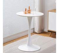 AUTOFigure Table De Bar Ronde, Cadre en Acier Bistro Pub Table avec Dessus Fixe, Base en Métal Et Tapis Antidérapant, Assemblage Facile-Matte Pure White Rock Slab||Diameter 80cm