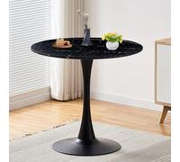 AUTOFigure Table De Bar Ronde, Cadre en Acier Bistro Pub Table avec Dessus Fixe, Base en Métal Et Tapis Antidérapant, Assemblage Facile-Marble Pattern Black||Diameter 70cm