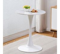 AUTOFigure Table De Bar Ronde, Cadre en Acier Bistro Pub Table avec Dessus Fixe, Base en Métal Et Tapis Antidérapant, Assemblage Facile-Bright White Rock Slab||Diameter 60cm