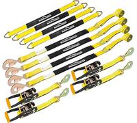Autofonder Heavy Duty Adjustable Car Tie Down Kit with Snap Hooks -Break Strength 10,000 lbs-Working Load 3333 lbs-Bonus Includes 4 Pack 36" Axle Straps with D-Ring(Yellow)