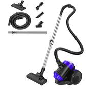 AUTOFU Aspirateur cylindrique sans Sac avec Filtre hygiénique pour sols durs, Moquette et Voiture, Compact et léger, 1000W, 1.5L, 4 Embouts, Tuyau Flexible de 1.76m, Bleu et Noir