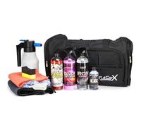 AutoFullCar FullCarX Kit de lavage de voiture complet avec mousse électrique, décontaminant ferrique, shampooing pH neutre, cire rapide, noir total, serviette sèche XXL, gant de toilette et sac
