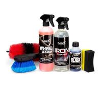 AutoFullCar FullCarX Kit de nettoyage pour jantes et pneus Premium | Nettoyant jantes Wheel Cleaner + Total Black Récupérateur plastiques et caoutchoucs | Brosses + éponge | Brillance et protection