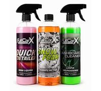 AutoFullCar FullCarX Kit de nettoyage pour voiture intérieure et extérieure 3 x 750 ml, shampooing actif, cire liquide, nettoyant tableau de bord, produits de nettoyage et d'entretien du véhicule
