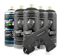 AutoFullCar - Pack 4 Sprays Full Dip Noir + 1 Vernis Acrylique Finition Brillante + Adaptateur Pour Spray - Vinyle Liquide Facile À Appliquer - Wrapp