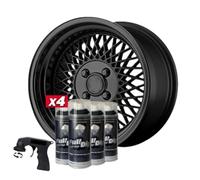 AutoFullCar - Pack de jantes vinyle liquide Full DIP - 4 sprays (noir métallisé) - 400 ml. Unité + adaptateur applicateur de spray - Finition mate - Convient pour jantes de 15 à 18 pouces