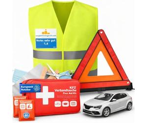 autogadget 3 en 1 - Trousse de premiers secours & gilet de sécurité & triangle de signalisation - Certifié & norme actuelle - Ensemble d'accessoires pour voiture 2026 - Kit de premiers secours pour