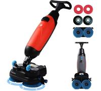 Autolaveuse électrique compacte pour sols durs, usage résidentiel et commercial léger, largeur 43 cm, double brosse rotative à 360°, capacité de 1200 m²/h, réservoirs d'eau propre et d'eaux