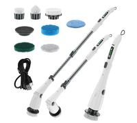 Autolaveuse électrique portative sans fil 7,4 V avec 7 têtes de brosse interchangeables, batterie 4 000 mAh, 3 réglages de vitesse 300 à 500 tr/min, poignée télescopique et 4 (Blanche)