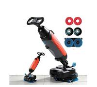 Autolaveuse électrique professionnelle, autolaveuse électrique légère, rotation à 360°, sans fil, brosses doubles rotatives, parquets et tapis en bois(Rouge)