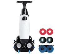 Autolaveuse électrique sans fil, mini autoportée à batterie, largeur de nettoyage de 43 cm (17 pouces), portable pour sols en bois, carrelage, terrazzo, marbre et ciment, blanche