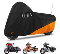 AUTOLION Housse de moto imperméable pour Harley Davidson Road King Road Glide Street Glide Electra Glide Low Rider-ST Intérieur et extérieur Protection contre la poussière et la pluie (noir et orange)