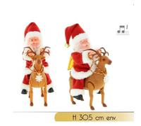 Automate de Noël - Père Noël - Avec renne - Musical - Lumineux - 30.5 cm