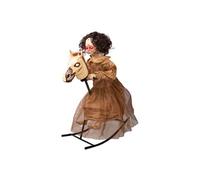 P'TIT CLOWN Automate Halloween 17121 – Fillette maudite sur cheval à bascule, animé, son, 100 cm