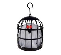 Automate Halloween Petit fantôme MDR en cage - P'TIT CLOWN - 23536 - Déco animé, sonore, lumineuse - 25 cm - Piles non incluses