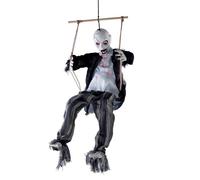 Automate Zombie sur balançoire - PTIT CLOWN - 22251 - Décoration Halloween Animée sonore lumineuse - Animatronique - 80 cm