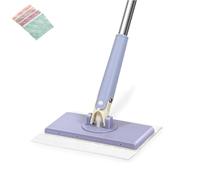 Automatic Cloth Changing Mini Mop, Hands-Free Mini Mop Compatible with Face Towels, 360°Rotating Head Portable Push-Pull Handle Design for Floor Mirror Wall Bathroom Kitchen (Purple,67CM)