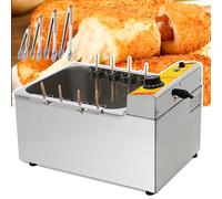 伟 祥 Automatic Corn Dog Fryer, 12L Cheese Hot Dog Stick Maker, Large Capacity Electric Deep Fryer with 8 Detachable Hooks, Adjustable Temperature, Stainless Steel Commercial Corn Dog Deep Fryer