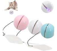 Automatic LED Intelligent Cat Ball, Automatic Rolling Ball with Feather and Lights, Rechargeable Cat Toy with Smart Sleep Mode, Smart Cat Hunting Toy, USB Charging Moving Cat Ball (Pink+White+Blue)