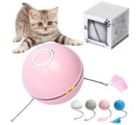 Automatic LED Intelligent Cat Ball, Interactive Cat Toy Ball, Self Rolling Ball Cat Toy, with Feather and Bell, Moving Cat Toy for Bored Indoor Adult Cats (Pink)