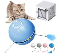 Automatic LED Intelligent Cat Ball, Interactive Cat Toy Ball, Self Rolling Ball Cat Toy, with Feather and Bell, Moving Cat Toy for Bored Indoor Adult Cats (Blue)