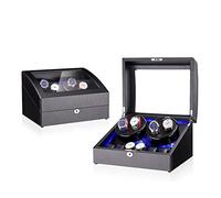 Automatic Rotate Watch Winder 4+6 Storages Display Box Case with Silent Motor Wooden Self Winding Mechanical Watch Box with Blue LED Backlight (Black C3)