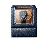 Automatic Single Watch Winder Box 5 Rotation Mode Dual Power Supply Flexible Watch Pillow Ostrich Pattern Leather (Blue)