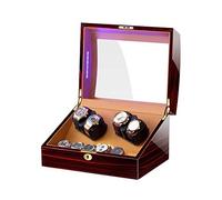 Automatic Watch Winder Box for 4 Watches + 6 Storage with LED Light Soft Watch Pillow Piano Paint Exterior Quiet Motor (Red+Brown)