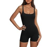 AUTOMET Combinaison courte une pièce sans manches pour femmes, tenue moulante dos nu, sans coutures, noir, Medium