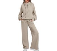 AUTOMET Ensemble de salon pour femme 2 pièces - Tenue d'automne 2025 avec cordon de serrage - Pantalon de survêtement à jambes larges, Gris café, X-Large