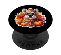 Automne Automne Schnauzer Miniature Chien Citrouille Feuilles Propriétaire Maman PopSockets PopGrip Adhésif