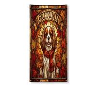 Automne Cavalier King Charles Spaniel Bannière décorative pour porte d'entrée en vitrail de vacances Décoration de fond d'intérieur ou d'extérieur pour chien 91,4 x 183 cm