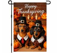Automne Chien Teckel Citrouille Pèlerinage Récolte Joyeuses Action De Grâce Drapeau De Jardin 30X45Cm Drapeaux Résistant Éclatantes Drapeau Pour Clubs Vacances Fêtes