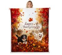 Automne Citrouille Couverture Canape Feuille D'Érable d'or Plaid Canape Décor de Chambre Thanksgiving Bonne Récolte d'automne Couverture Chien Chat Dessin Animé Animaux Couverture Polaire 229x229cm