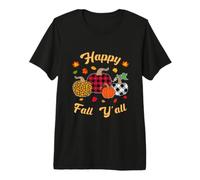 Automne Citrouille Femmes Happy Fall Y'all Buffalo Plaid Léopard T-Shirt Haut de Gamme