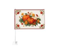 Automne Citrouilles Feuilles Fleurs Bordure Rouge Drapeau Voiture Extérieur Fenêtre Clip 30 x 45 cm Double Face Décoration de Voiture