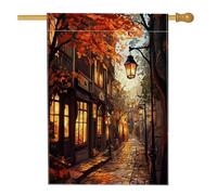 Automne City Lampadaire Scénique Avant Cour Arrière Cour Lin Maison Vertical Maison Drapeaux 71,1 x 101,6 cm Double Face pour Extérieur, Automne Urbain Érable, Drapeau Imprimé Paysage Maison Extérieur