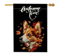 Automne Corgi Drapeau de maison en toile de jute pour jardin, jardin, 71 x 101,6 cm, double face pour l'extérieur, feuilles d'automne Art Drapeaux en lin, drapeau de porche pour animal domestique