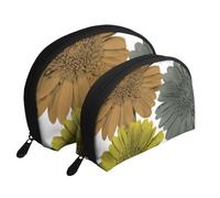 Automne Couleurs Modernes Gerbera Marguerites Floral, Trousse de Maquillage Coquille Femme Petit Porte-Monnaie Trousse de Toilette Trousse à cosmétiques 2 pièces
