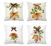Automne Coussin Canape 50 x 50 Lot de 4 Lin Taie Oreiller Les Feuilles Coussins Canapé Housse de Coussin, Respirant Taies D'oreillers Carré Coussins Décoratifs, pour Salon Chaise Jardin t-697