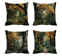 Automne Coussin Canape 70 x 70 Lot de 4 Velours Taie Oreiller La forêt Coussins Canapé Housse de Coussin, Respirant Taies D'oreillers Carré Coussins Décoratifs, pour Salon Chaise Jardin t-690